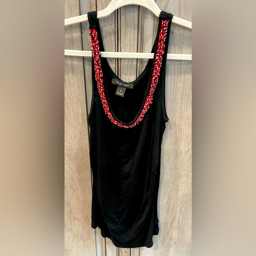 White House Black Market Dressy Beaded Long Tank Top Size S